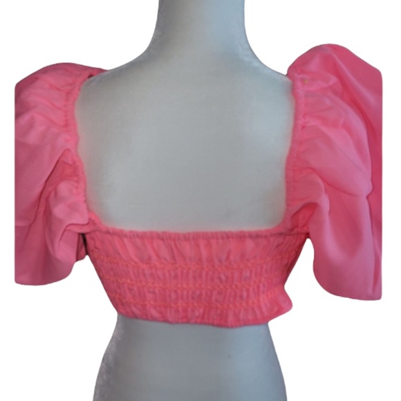 LPA Caspian Tube Top Neon Pink Women’s Small Puff Sleeves - Picture 2 of 5